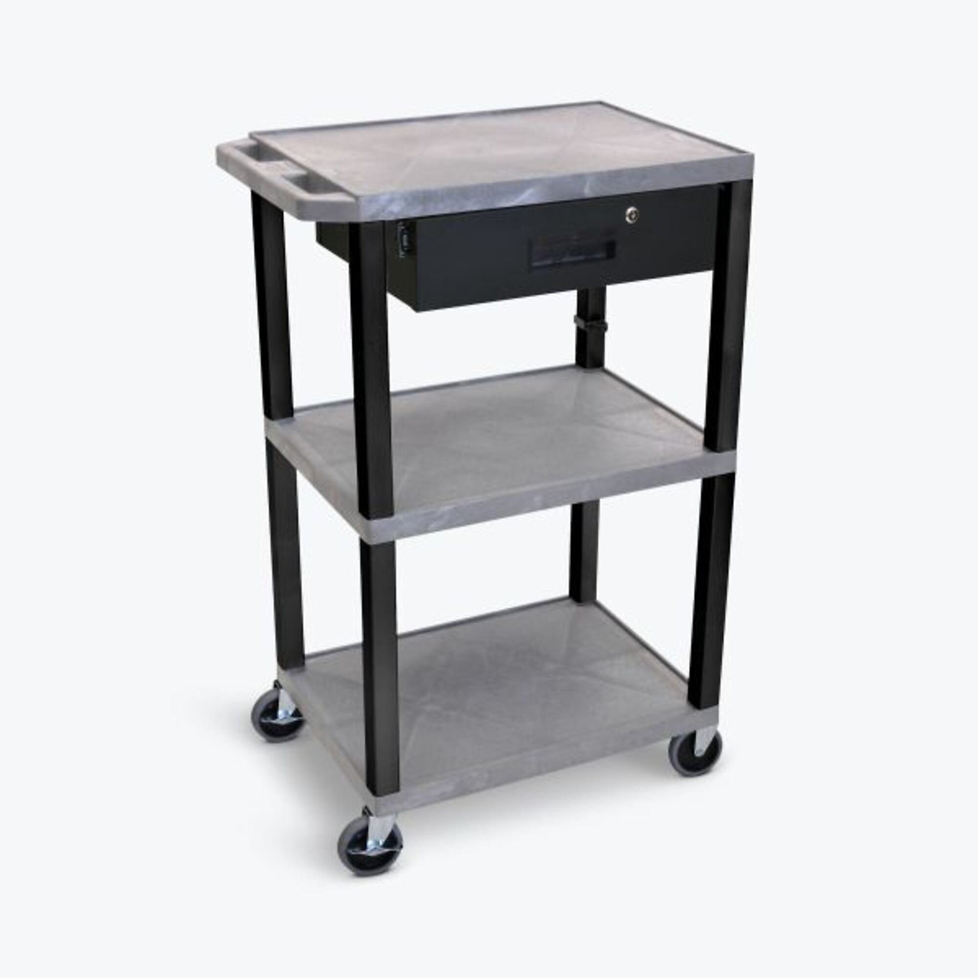 Luxor, 42in. 3Shelf Cart -Ele Dr Gry Shel, Blk Legs, Total Capacity 300 lb, Shelves (qty.) 3 Material Molded Plastic, Model# UCPL1GYE-B-WTD